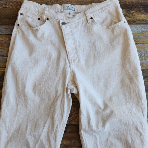 Abercrombie & Fitch The Dad Curve Love Crossover Overlap Jeans Button-Fly Ivory - Picture 4 of 10